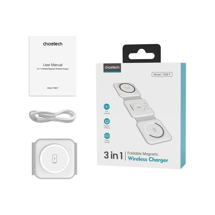 CHOETECH T588-F-WH 3-in-1 Foldable Fast Wireless Charger for Phone/Watch/Earphone