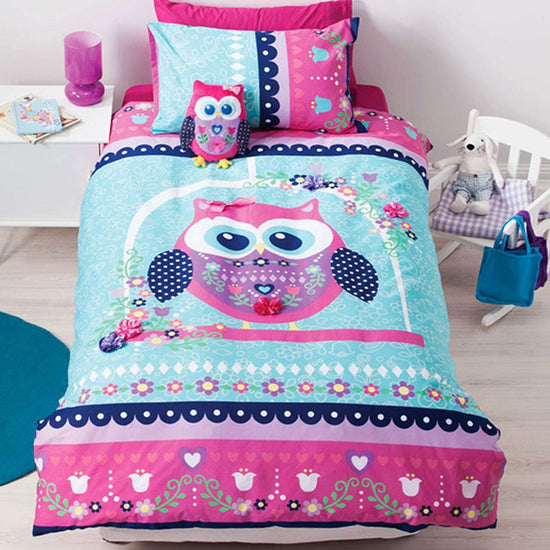 Cubby House Reversible Pretty Owl Quilt Cover Set Single - Magdasmall