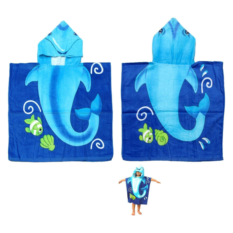 Cute Kids Cotton Hooded Towel Poncho 60 x 120 cm Dolphin