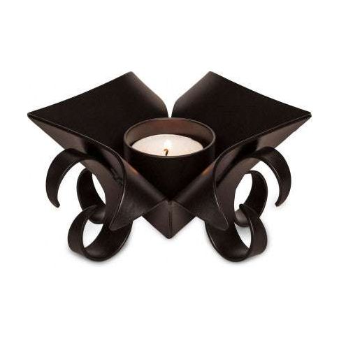 Decorative Black Metal Lotus Tea Light Candle Holders in Set of 2