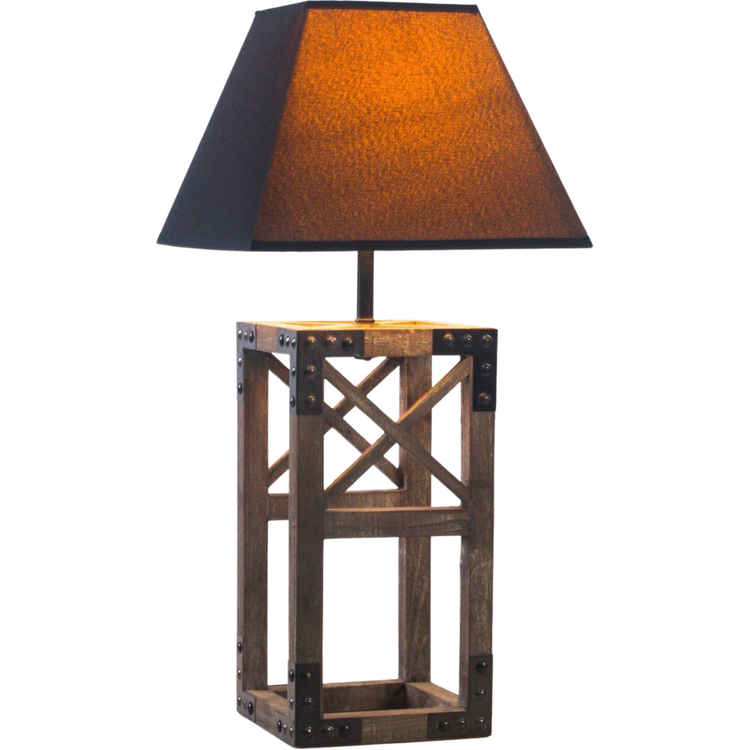 Designer Wooden TABLE LAMP Modern Rustic Geo Industrial Retro Desk Light