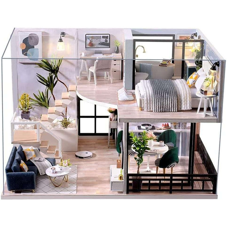 Dollhouse Miniature with Furniture Kit Plus Dust Proof and Music Movement - Cozy time (Valentine&