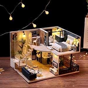 Dollhouse Miniature with Furniture Kit Plus Dust Proof and Music Movement - Cozy time (Valentine&