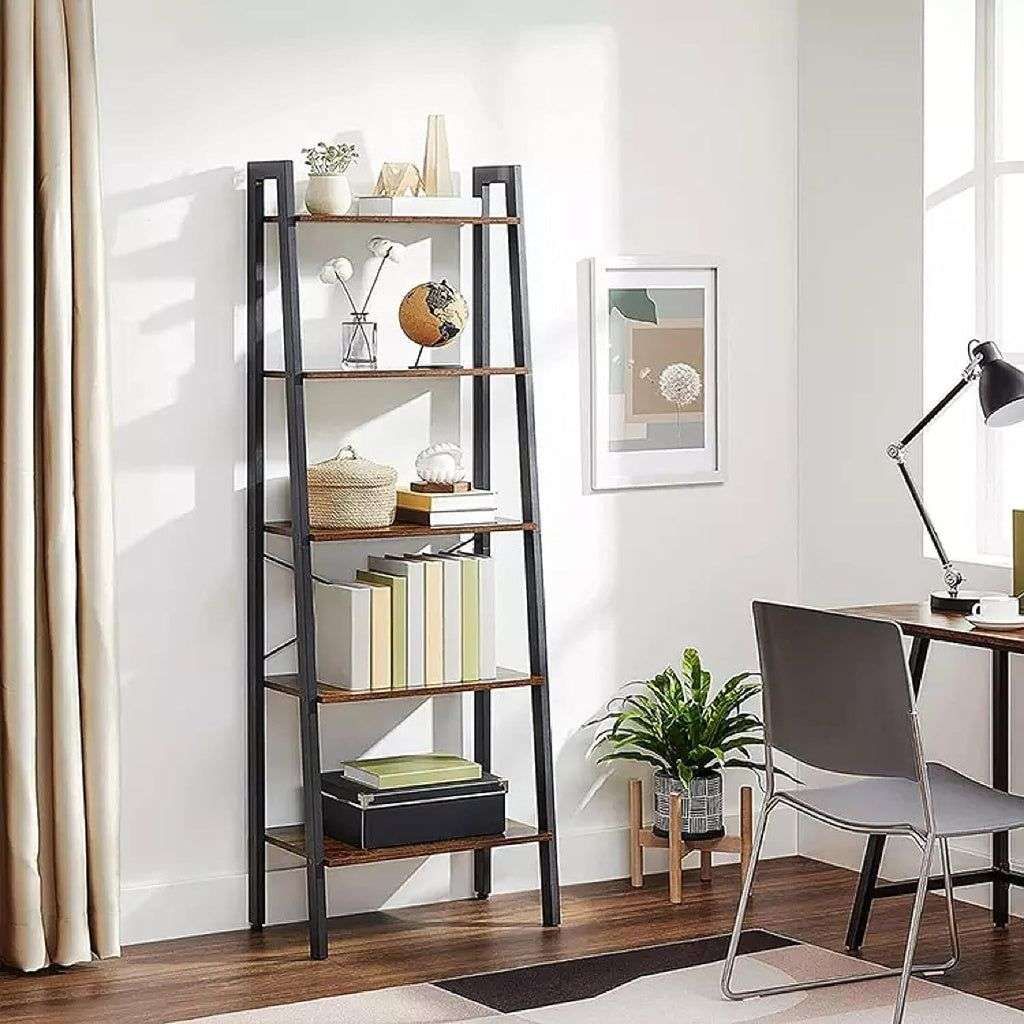 EKKIO 5-Tiers Metal Wood Ladder Shelf