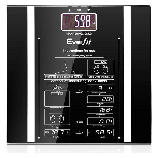 Everfit Body Fat Bathroom Scale Weighing Water Body Fat Gym 180KG - Magdasmall