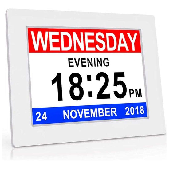 GOMINIMO Day Date Calendar Clock Dementia Clock Digital Alarm Clock with Large LCD Screen (White)