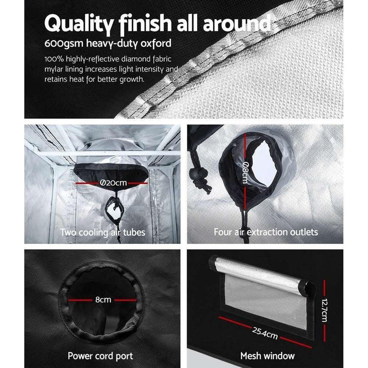 Greenfingers Hydroponics Grow Tent Kits Hydroponic Grow System Black 60X60X90CM 600D Oxford - Magdasmall