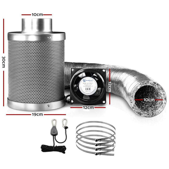 Greenfingers Hydroponics Grow Tent Ventilation Kit Vent Fan Carbon Filter Duct Ducting 4 inch - Magdasmall
