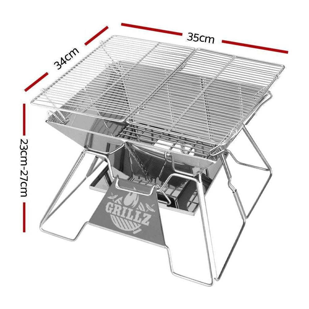 Grillz Camping Fire Pit BBQ 2-in-1 Grill Smoker Outdoor Portable Stainless Steel - Magdasmall