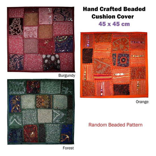 Hand Crafted Beaded Cushion Cover Forest