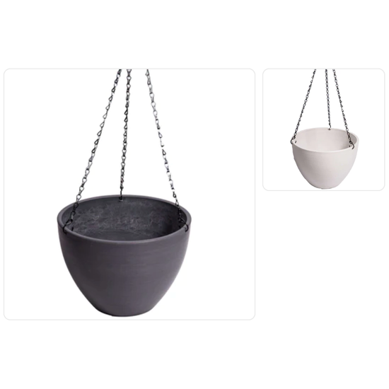Hanging Grey or White Plastic Pot With Chain 30cm