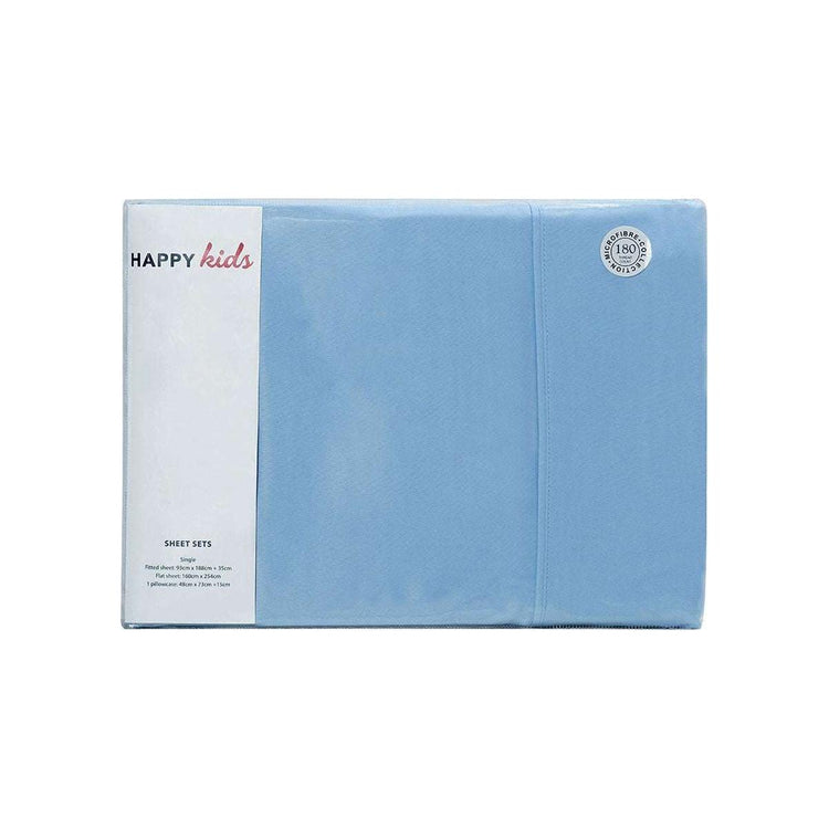 Happy Kids Blue Plain Dyed Microfibre Sheet Set King Single - Magdasmall