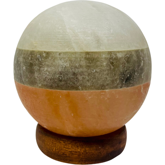 Himalayan Salt Lamp BANDED SPHERE With Wooden Base, cord and globe Three different salt bands