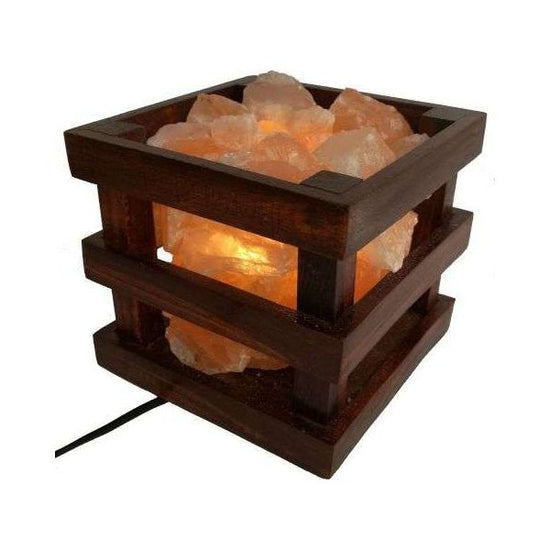 Himalayan Salt Lamp BOXED WOODEN FIRE BOWL w Black Cord (10w/24v)