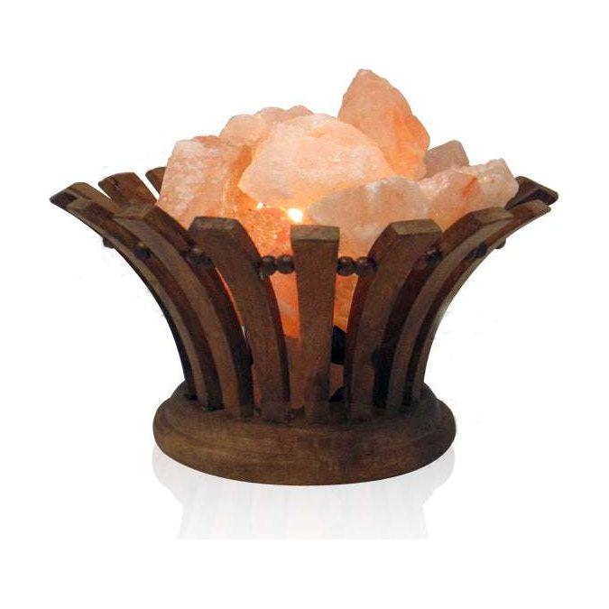 Himalayan Salt Lamp FLARED WOODEN FIRE BOWL w Black Cord (10w/24v) - Magdasmall