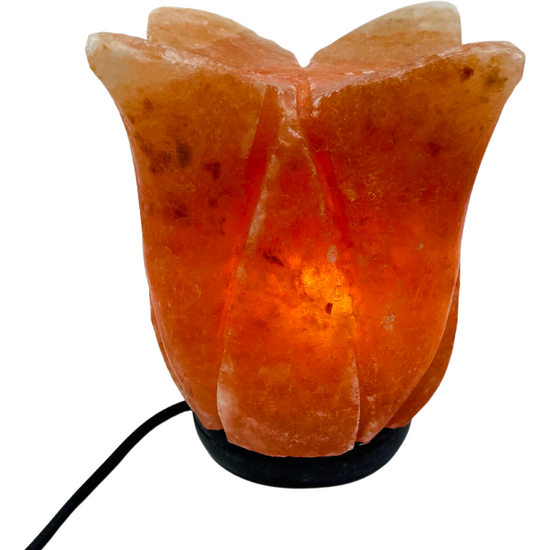 Himalayan Salt Lamp LOTUS FLOWER SMALL Marble Base w Black Cord (10w/24v) - Magdasmall