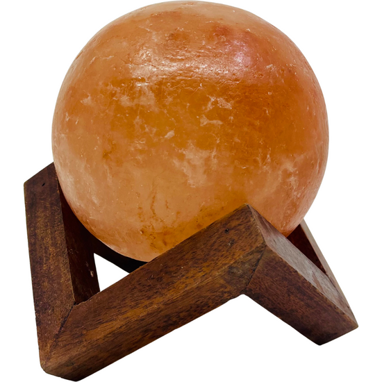 Himalayan Salt Lamp SPHERE With Wooden Stand, cord and globe - Magdasmall