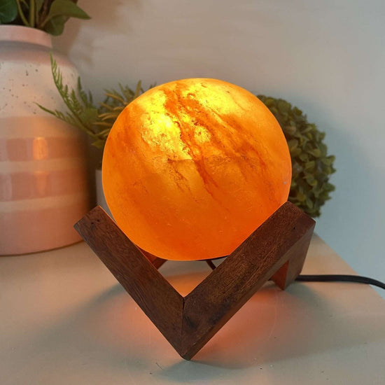 Himalayan Salt Lamp SPHERE With Wooden Stand, cord and globe