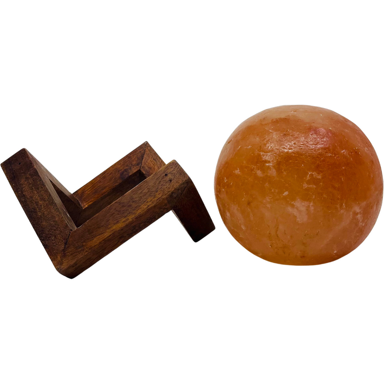 Himalayan Salt Lamp SPHERE With Wooden Stand, cord and globe - Magdasmall