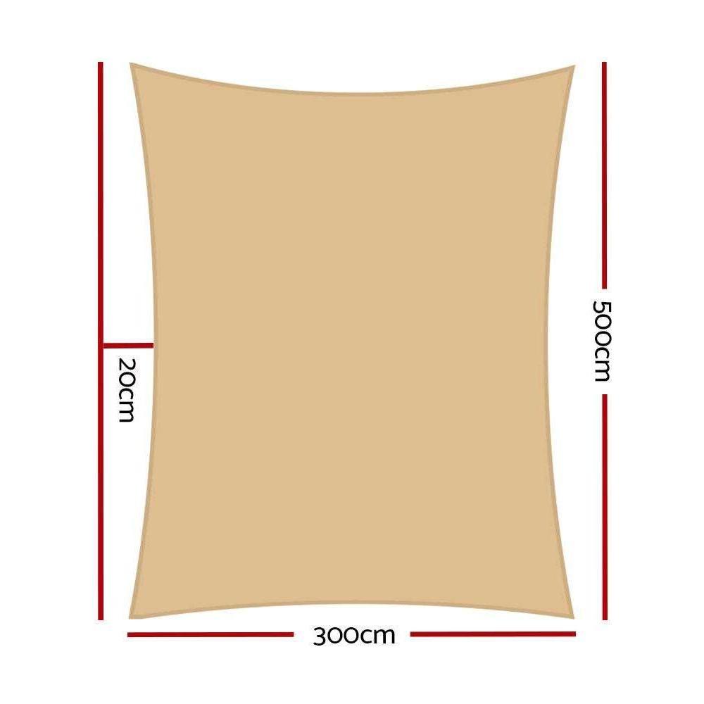 Instahut Waterproof Shade Sail 3x5m Rectangle Sand 95% Shade Cloth