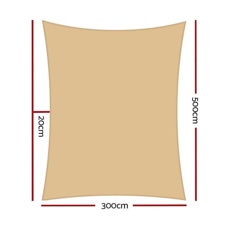 Instahut Waterproof Shade Sail 3x5m Rectangle Sand 95% Shade Cloth