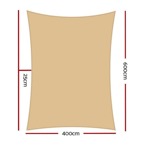 Instahut Waterproof Shade Sail 4x6m Rectangle Sand 95% Shade Cloth