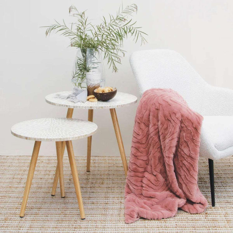 J Elliot Home Rita Dusty Peach Faux Mohair Throw Rug 130 x 160cm - Magdasmall