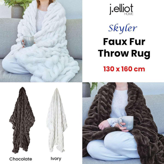 J Elliot Home Skyler Chocolate Faux Fur Throw Rug 130 x 160cm - Magdasmall