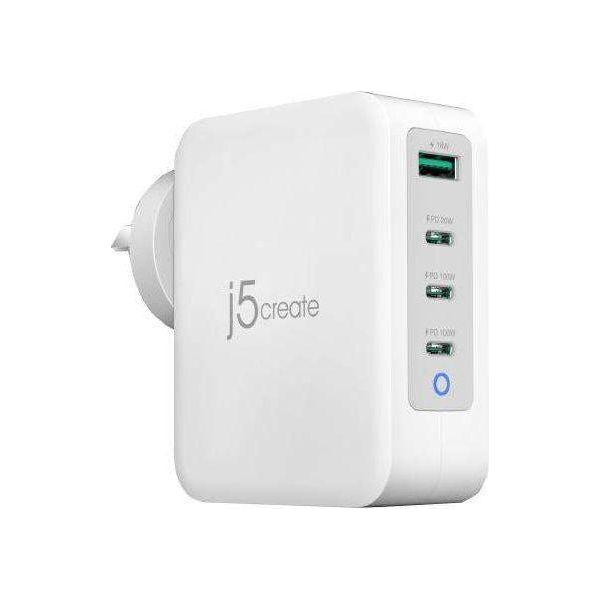 J5create JUP43130 130W GaN USB-C 4-Port Charger - (USB-C PDx 3, USB-A x 1 with Auto Balance Output) - Charge your phones, tablets, or laptops