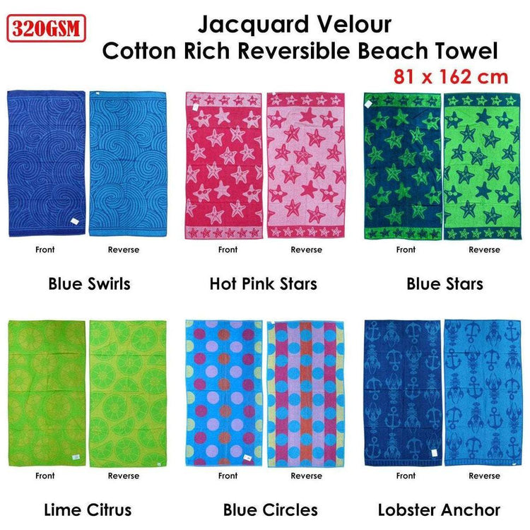 Jacquard Velour Reversible Beach Towel Blue Swirls