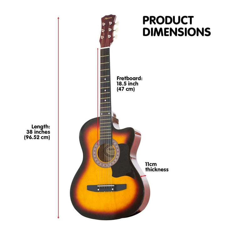 Karrera 38in Pro Cutaway Acoustic Guitar with Bag Strings - Sun Burst