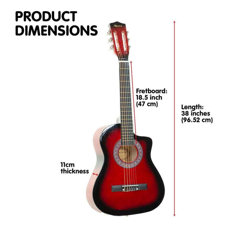 Karrera 38in Pro Cutaway Acoustic Guitar with guitar bag - Red Burst