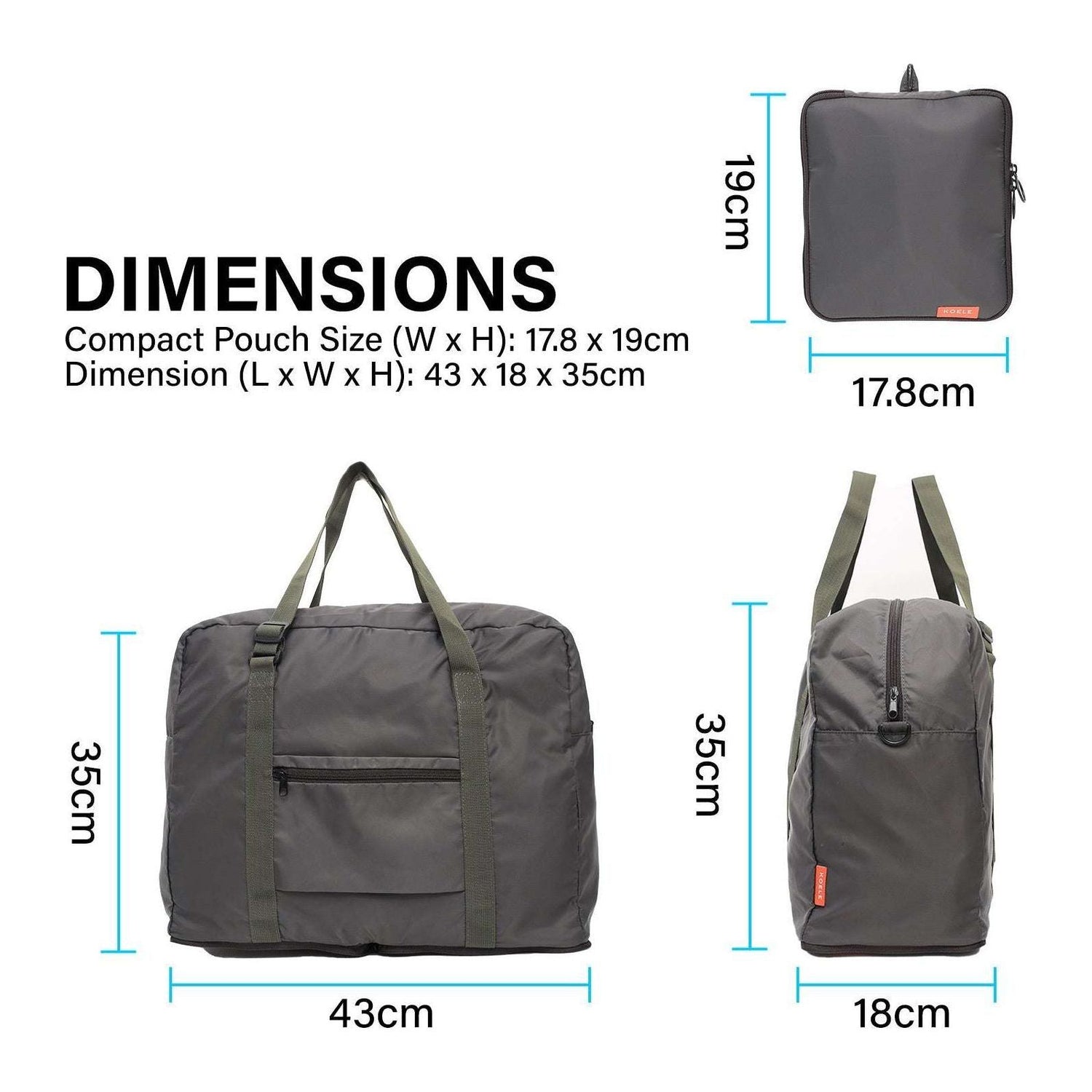 KOELE Khaki Shopper Bag Travel Duffle Bag Foldable Laptop Luggage KO-BOSTON