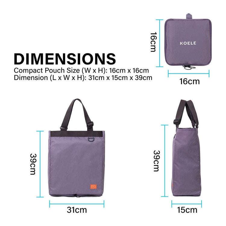 KOELE Purple Shopper Bag Tote Bag Foldable Travel Laptop Grocery KO-SHOULDER - Magdasmall