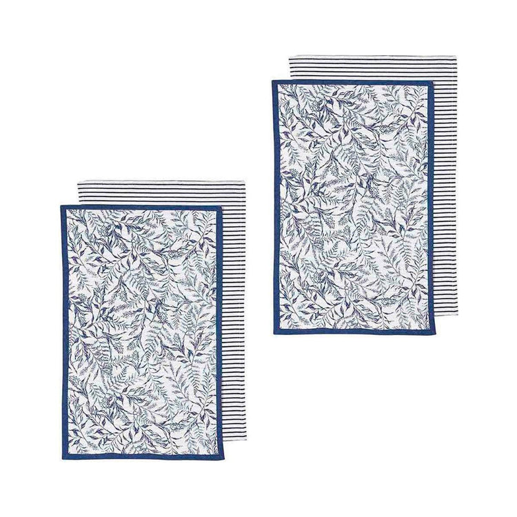 Ladelle Repose Floral Set of 4 Cotton Kitchen Towels Navy