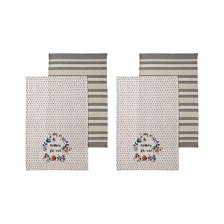 Ladelle Set of 4 Aimer La Vie Kitchen / Cleaning 100% Cotton Tea Towels