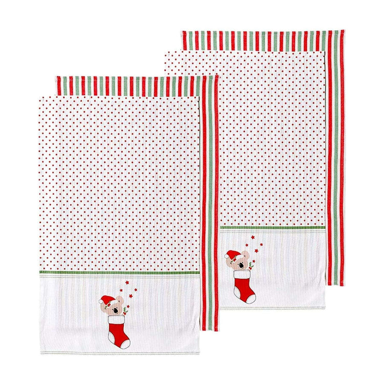 Ladelle Set of 4 Aussie Stocking Kitchen / Cleaning 100% Cotton Tea Towels 45 x 70 cm