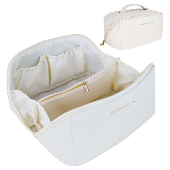 Large Travel Cosmetic Bag Portable Make up Makeup Bag Waterproof PU Leather Storage White
