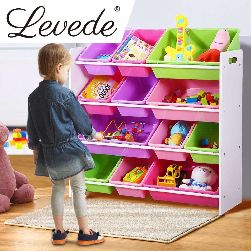 Levede 12Bins Kids Toy Box Bookshelf Organiser Display Shelf Storage Rack Drawer - Magdasmall