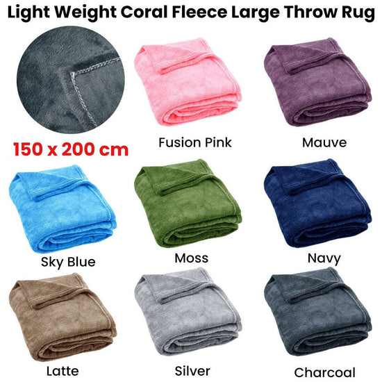 Light Weight Coral Fleece Throw Rug 150x200 cm Navy