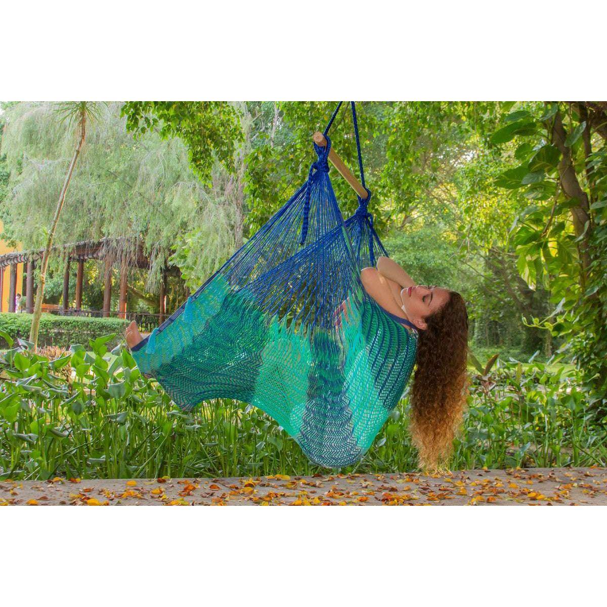 Mayan Legacy Extra Large Outdoor Cotton Mexican Hammock Chair in Caribe Colour
