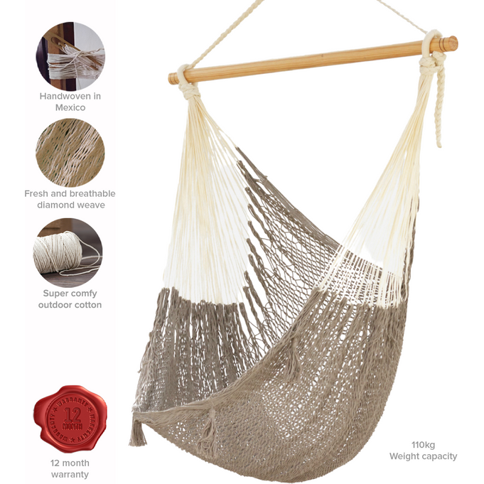 Mayan Legacy Extra Large Outdoor Cotton Mexican Hammock Chair in Dream Sands Colour