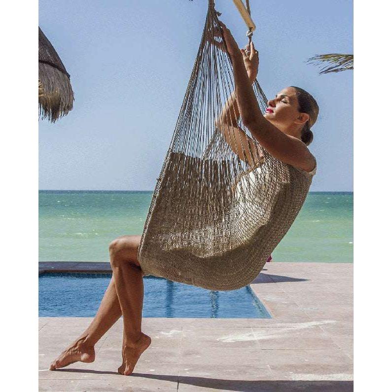 Mayan Legacy Extra Large Outdoor Cotton Mexican Hammock Chair in Dream Sands Colour