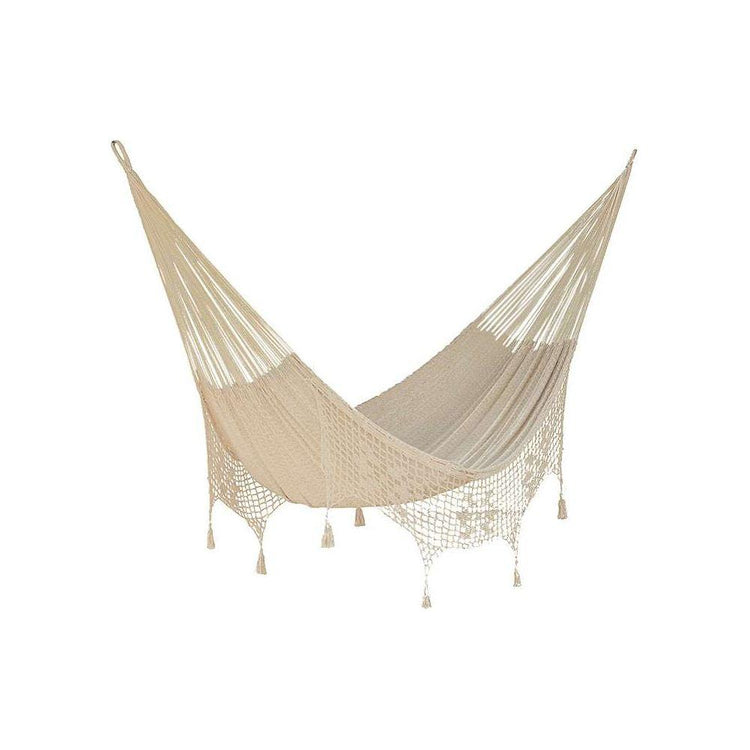 Mayan Legacy Queen Size Deluxe Outdoor Cotton Mexican Hammock in Cream Colour