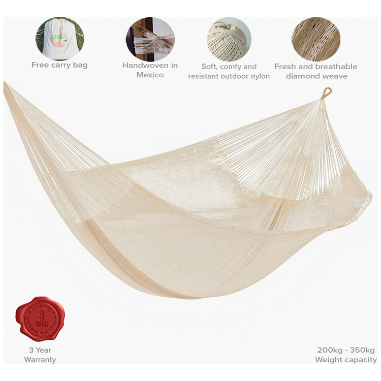 Mayan Legacy Queen Size Super Nylon Mexican Hammock in Cream Colour - Magdasmall