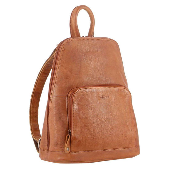 Milleni Genuine Italian Leather Soft Nappa Leather Backpack Bag Travel - Cognac