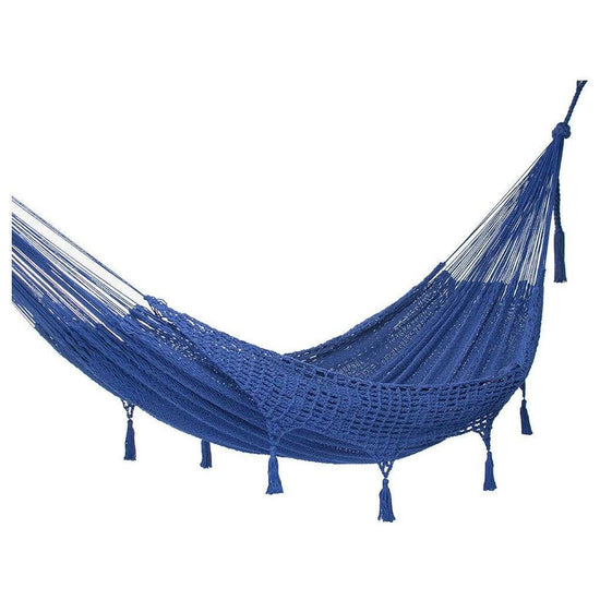 Outdoor undercover cotton Mayan Legacy hammock with hand crocheted tassels King Size Blue - Magdasmall