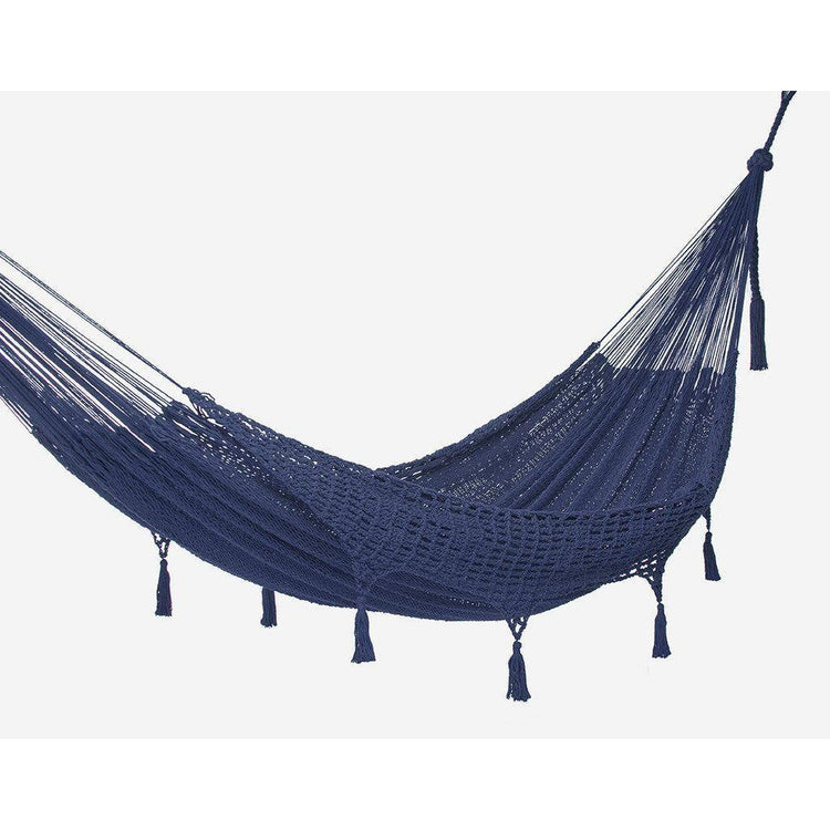 Outdoor undercover cotton Mayan Legacy hammock with hand crocheted tassels King Size Blue - Magdasmall
