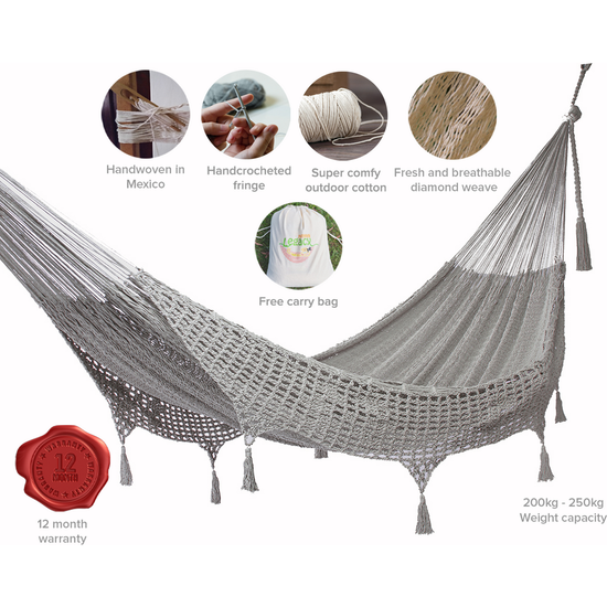 Outdoor undercover cotton Mayan Legacy hammock with hand crocheted tassels King Size Dream Sands - Magdasmall