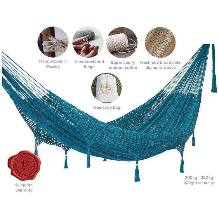 Outdoor undercover cotton Mayan Legacy hammock with hand crocheted tassels Queen Size Bondi - Magdasmall